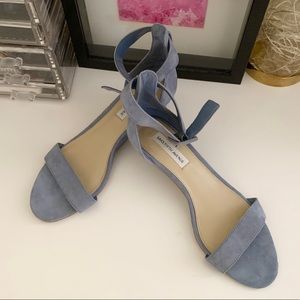 Baby blue suede simple ankle strap sandals
